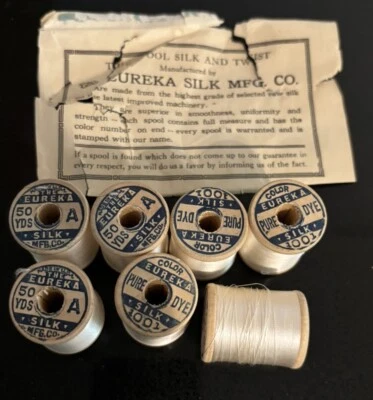 Eureka Silk Thread Ivory Cream Lot Of 7 Spools New Old Stock Vintage - Image 1 of 2