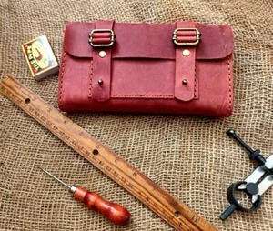 Red leather belted phone bag - Picture 1 of 11
