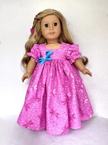 Camicia da notte rosa libellula fatta a mano adatta a bambole 18" - Foto 1 di 5