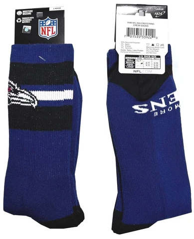 BALTIMORE RAVENS TEAM COLOR MENS CREW SOCKS LARGE (10-13) FREE SHIPPING Cover