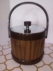 Vintage Atapco Faux Wood Grain Ice Bucket Chrome Lid Barware With Tongs