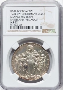 Weimar - 1930 Goetz Medal - "Rhineland Free Again" NGC MS62 - STUNNING ARTWORK - Picture 1 of 2