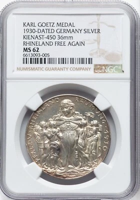 Weimar - 1930 Goetz Medal - "Rhineland Free Again" NGC MS62 - STUNNING ARTWORK - Image 1 of 2