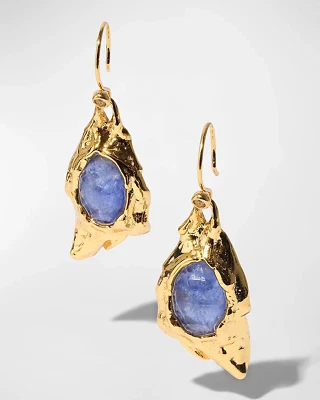 Pendientes colgantes dobles de sodalita y cuarzo enchapados en oro de 14K Alexis Bittar Brut Foto 1 de 4