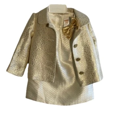 Conjunto de Vestido y Abrigo Gymboree Dorado Marfil Talla 12-18 Meses Elegante Formal Vacaciones Glamour Foto 1 de 4