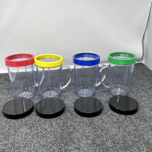 Magic Bullet MB1001 Personal Blender Replacement Cups w/rings ,lids Only Set 4 - Picture 1 of 6