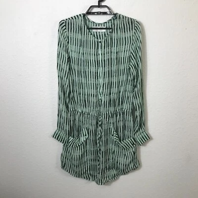 A.L.C. Mini Dress Women's Size XS Green Geometric Long Sleeve Silk Pockets Foto 1 de 4