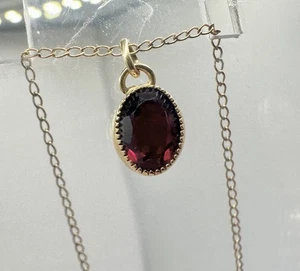 Vintage 12k Gelbgold gefüllt Halskette Kette signiert Granat Anhänger zierlich lesen - Bild 1 von 13
