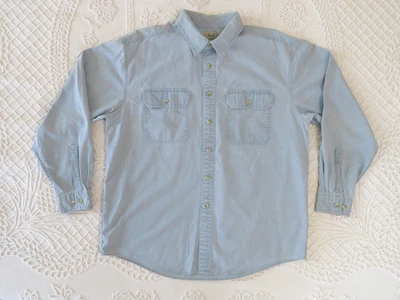 Vintage LL Bean Men Large Light Blue Chambray Sunwashed Button Down Shirt Denim - Image 1 of 4