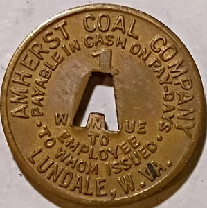 Lundale, West Virginia - 1951 Amherst Coal Company 1 Cent Kohle Schrift Medaille - Bild 1 von 2