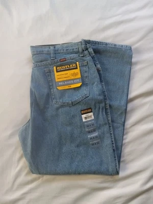 NWT Wrangler Rustler Men 38x30 Relaxed Fit Straight Leg Heavyweight Denim Jeans  - Image 1 of 4