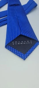 Charles Tyrwhitt Skinny Blue White Pindot 100% Silk Tie - Picture 1 of 12