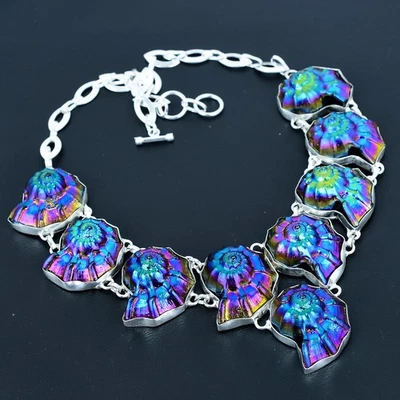 Ammolite Fossil Gemstone Ethnic 925 Sterling Silver Jewelry Necklace 18" DN 6841 - Image 1 of 4