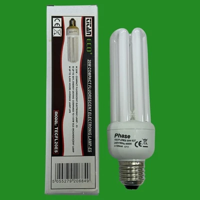 2x 20W (=100W) Phase CFL Low Energy Stick Light Bulbs 4000K Edison Screw ES E27 - Image 1 of 4