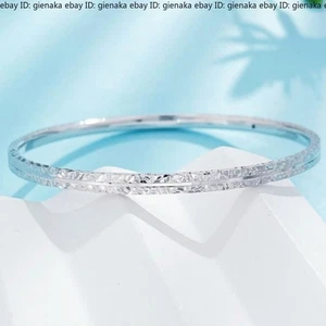 Pure Platinum 950 PT950 Women 3.2mm Shiny Bracelet Bangle ID55-57-58mm - Picture 1 of 3
