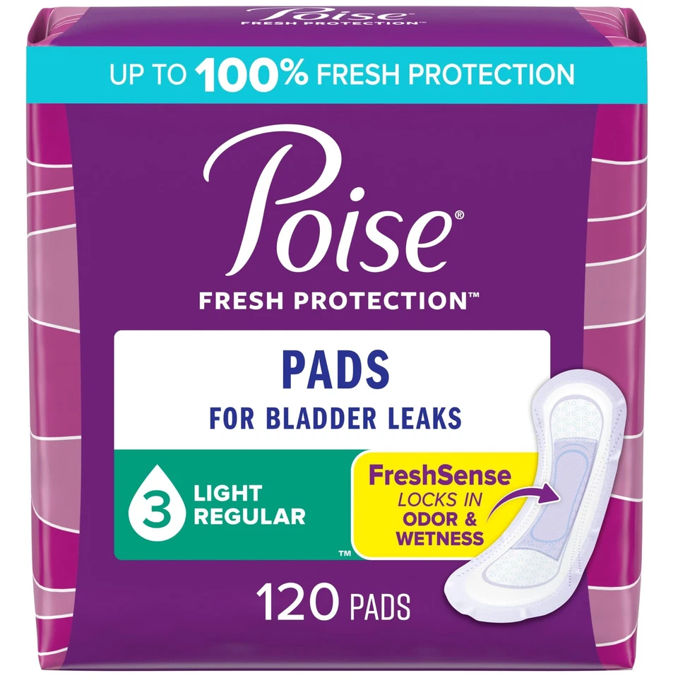 Poise Incontinence Pads & Postpartum Pads 3 Drop Regular White