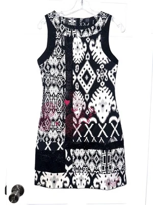DESIGUAL Analba без рукавов оболочка геометрический принт вышитое мини-платье размер США 6 - Изображение 1 из 4