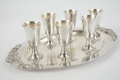 Wallace Barocco Piccolo Cordiale Set 6 Tazze con Vassoio #232 10-1/2" Sherry Brandy - Immagine 1 di 4