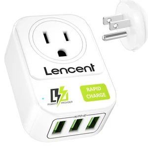 LENCENT Portable Power Adapter USB Wall Charger w/ 3 USB for Home Office Indoor - Picture 1 of 7