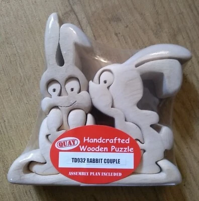 Quay Handcrafted Wooden Puzzle RABBIT COUPLE 8 Pieces Sealed NiceGift Item - Image 1 of 4