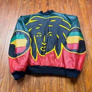 Vintage Montana Rasta Leather Jacket Mens Size Medium Full Zip Bomber - Picture 1 of 15