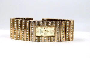 VERSALES WOMEN'S Wrist Watch Tested WORKING WIDE BAND GOLD TONE FAUX DIAMONDS - Picture 1 of 6