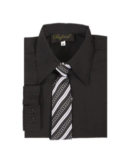 camicia abito formale ragazzo nero ebano con cravatta abbinata per Pasqua matrimonio chiesa - Foto 1 di 2