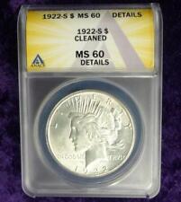 1922 S ANACS MS 60 Details Peace Silver Dollar, United States of America $1 Coin