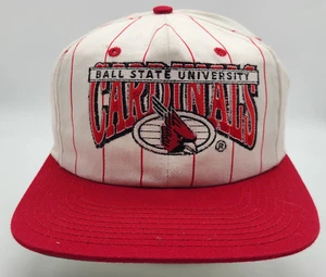 Vintage Ball State Cardinals weiße Nadelstreifen The Park Druckknopflasche Mütze Made in USA - Bild 1 von 12