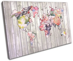 Foral Vintage World Map Maps Flags SINGLE CANVAS WALL ART Picture Print - Picture 1 of 1