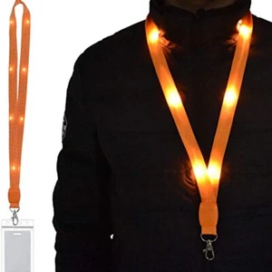 Orange Flashing Lanyard + Card Holder - LED Lights Up Nylon Neck Strap - Picture 1 of 3