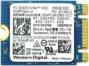 256Gb SSD SN520 Western Digital M.2 2230 NVMe Gen 3 PCIe getestet gewischt inkl MwSt - Bild 1 von 1