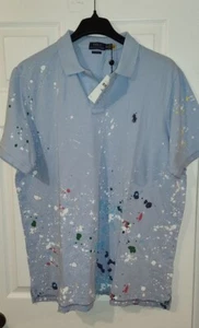 Polo Ralph Lauren Custom Paint-Splatter Polo Shirt Blue classic fit size MEDIUM - Bild 1 von 9