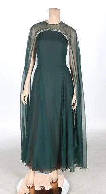 Vestido formal vintage sin marca años 60 70 verde de gasa manga larga hasta el suelo talla 5/6 Foto 1 de 3