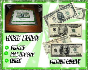Money Birthday cake topper Edible picture image sugar paper bills DOLLARS - Picture 1 of 7