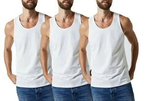 3 x Herren Westen 100 % Baumwolle Tank Top Sommer Training Fitnessstudio Pack EINZELNES TRIKOT S-5XL - Bild 1 von 4