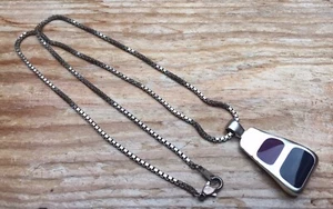 Striking Geometric Purple Enamel Panel Pendant Necklace/Modern M&S/Silver Tone - Picture 1 of 6
