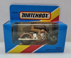Light blue box 1981 Matchbox 1-75 MB50 Bronze Harley Davidson Motorcycle MIB - Picture 1 of 6