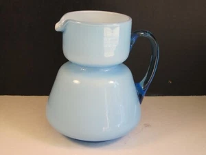 Vintage Empoli Blue Cased Glass Ewer Pitcher MCM - Made In Italy - Picture 1 of 6