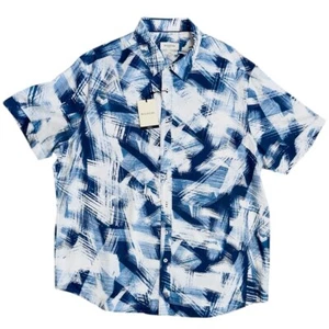 NWT Bugatchi Button-Up Blue Geo Short Sleeve Shaped Fit Shirt Mens 2XL - Picture 1 of 9
