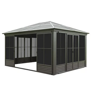 12x14 FT Sunroom Hardtop Gazebo Solarium Double Sliding Door Patio Deck Backyard - Picture 1 of 8