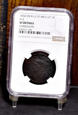 1834 Sm 8 Lg St Med Let N-2 Large Cent - NGC XF Details, Corrosion (#60053-L) - Image 1 of 4