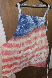 Batikschürze - selbstgemacht - rot, gelb, weiß & blau, Übergröße - Bild 1 von 4