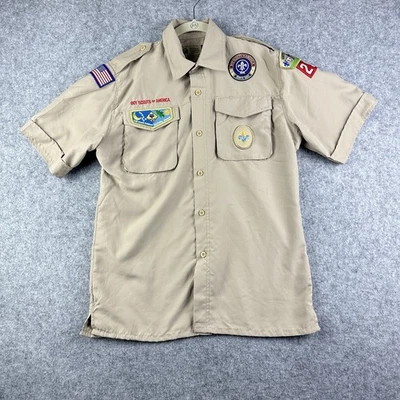 Boy Scouts of America Uniform Shirt Size Youth XL Tan Vented BSA Beige Patches* - Image 1 of 4