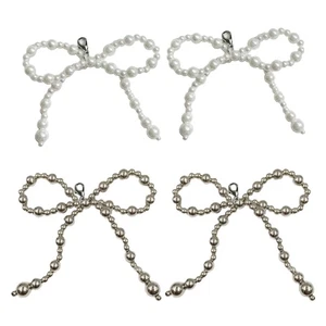 Handcrafted Shoe Embellishments Delicate Silver/White Beaded Bowknot Accessory - Picture 1 of 10