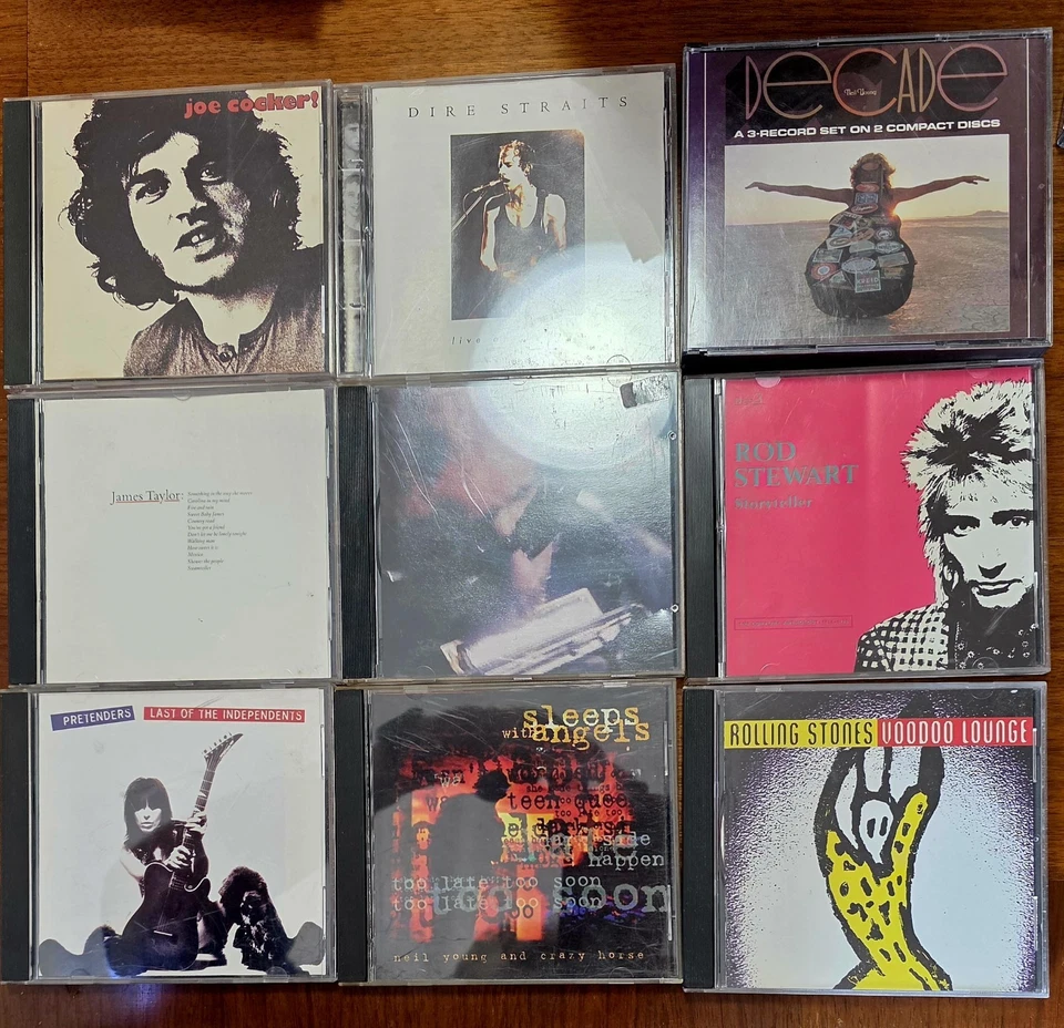 9 Rock Cd Lot Neil Young Rolling Stones Dire straits Rod Stewart Pretenders Foto 1 de 2