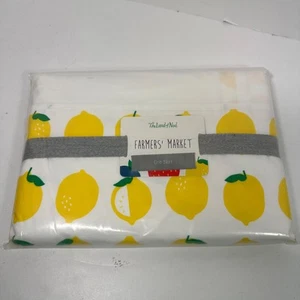 The Land Of Nod Crib Skirt Farmers Market Yellow Lemons White 100% Cotton NEW - Picture 1 of 5
