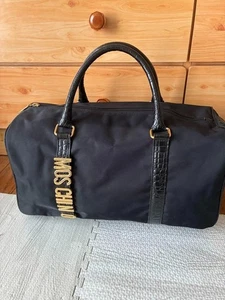 Bolso MOSCHINO Boston Negro Dorado Logo Nylon Mango Cuero Usado de Japón - Imagen 1 de 9