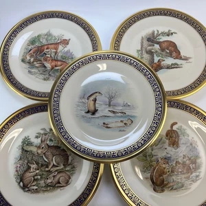 Vintage 1974-81 Lenox Teller Boehm Woodland & Wildlife 24K Gold 5er Set - Bild 1 von 11