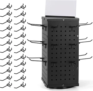 Rotating Pegboard Display Stand with 24 Hooks - Metal Spinning Peg Board Display - Picture 1 of 9